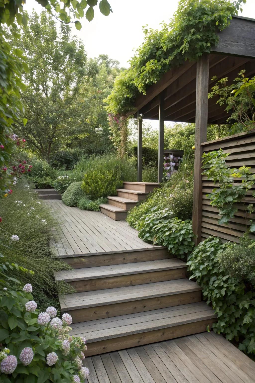 Maintain a streamlined style with hidden deck steps.