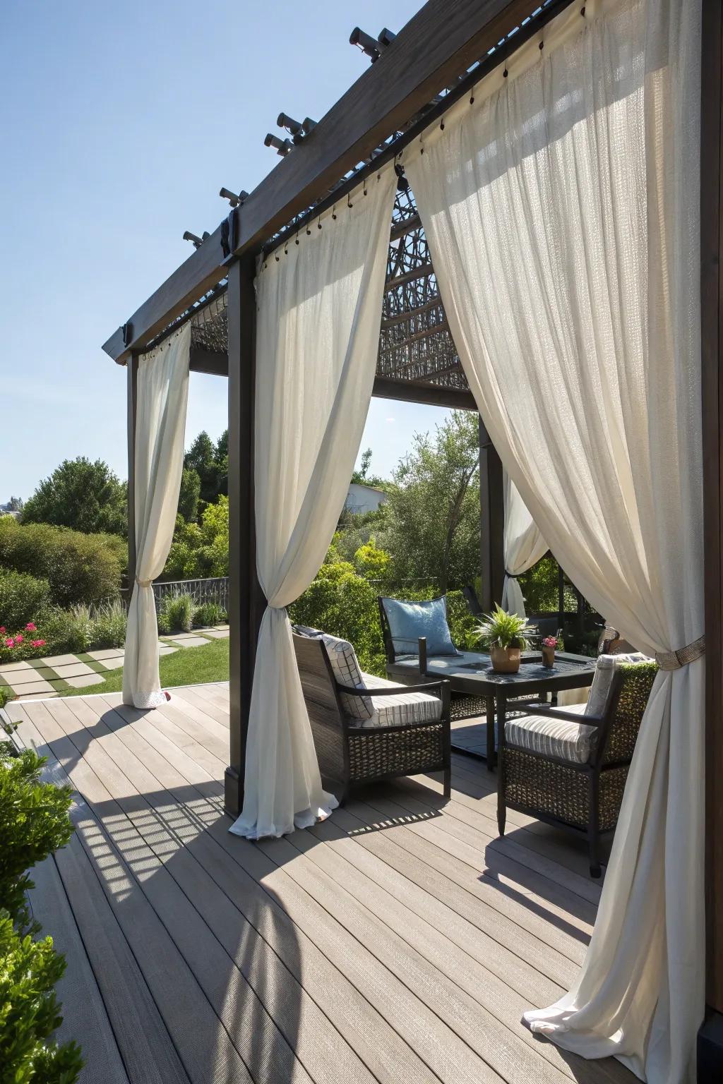 Outdoor curtains offer shade and transform your deck into a private sanctuary.