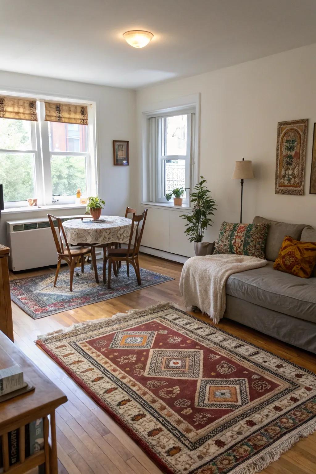 Carpets can visually separate areas while adding warmth and texture.