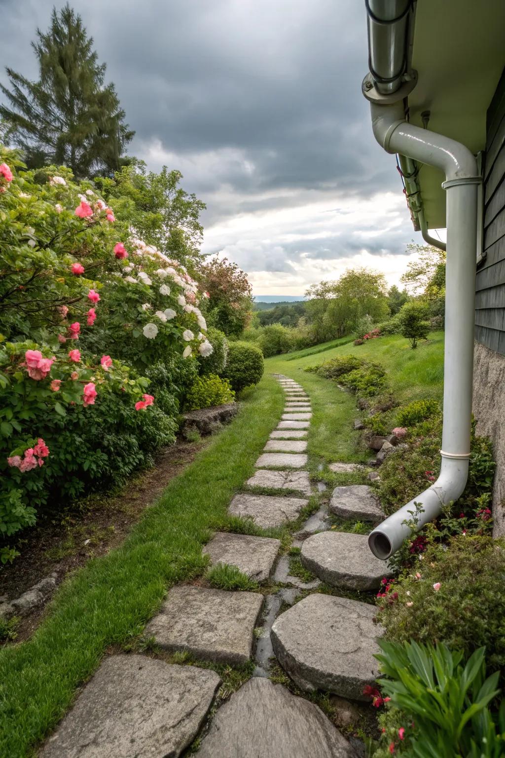 Stepping stones fashion alluring walkways while handling water flow.