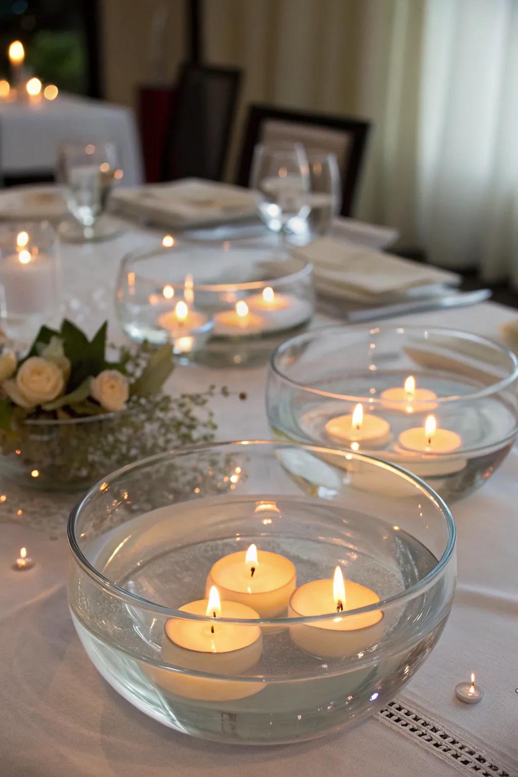 Submerged lights establish a serene and graceful ambiance.