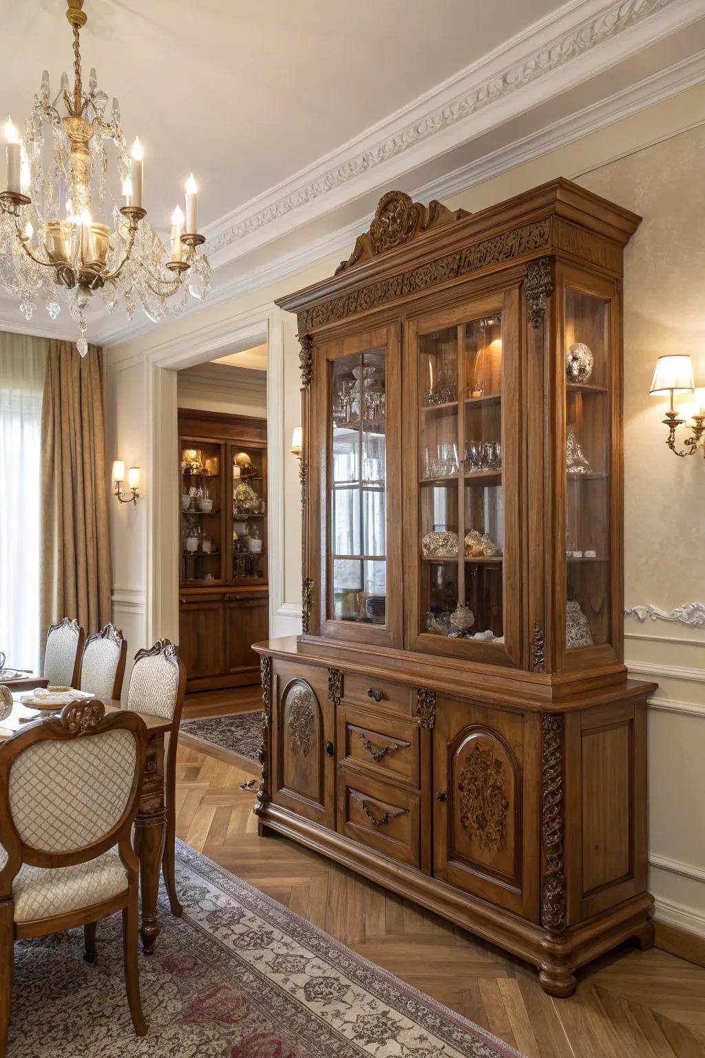 Traditional wooden cabinets offer timeless elegance and sophistication.