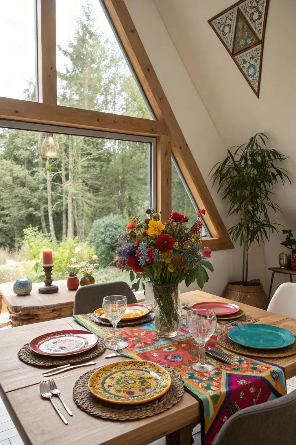 Unusual window contours inject a creative twist to your dining space.