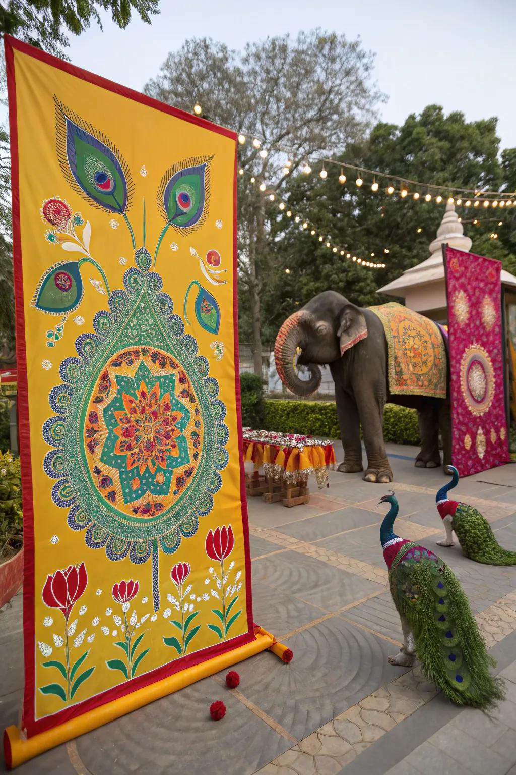 A Diwali poster with traditional motifs embracing cultural heritage.