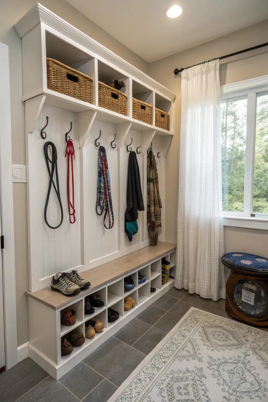 A mudroom that caters to both pets and people.