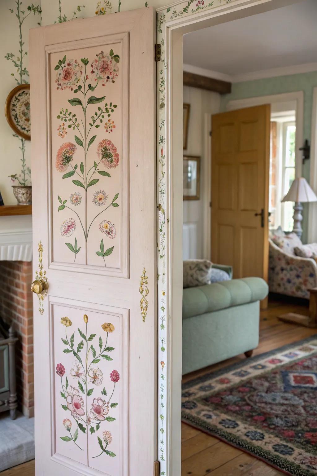 Floral patterns on doors add grace and natural beauty.