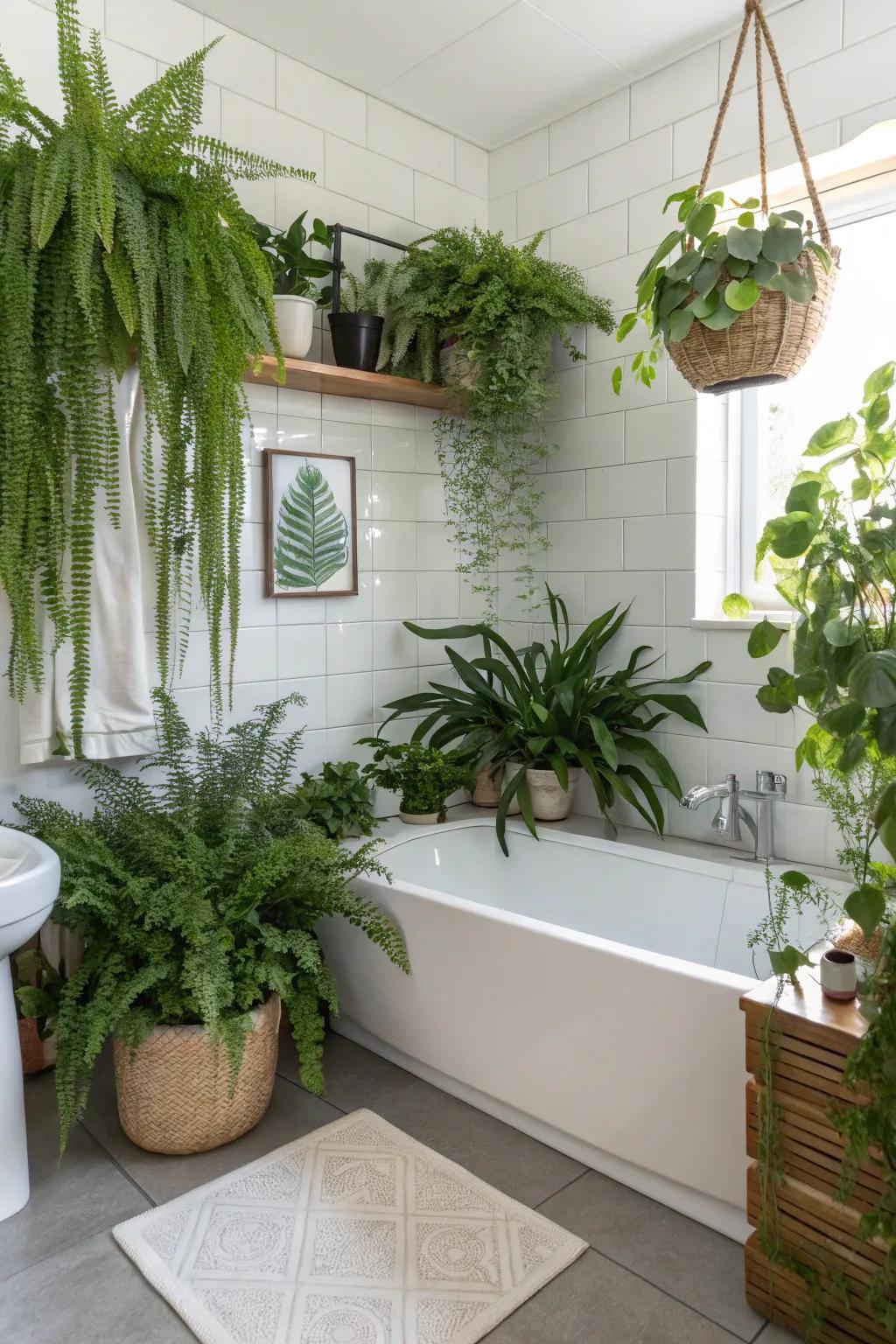 Plants add a natural, fresh vibe to your bathroom retreat.