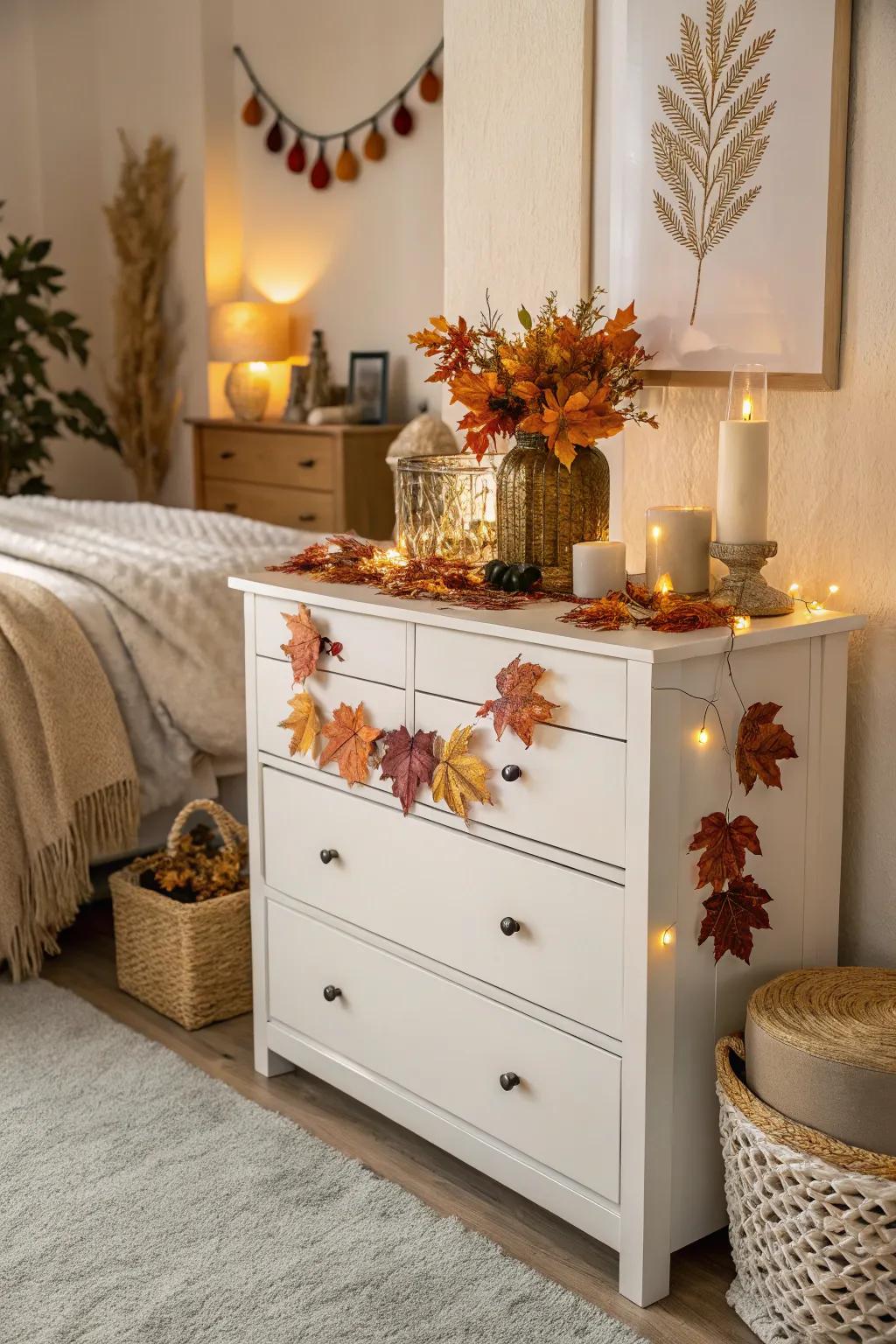 Seasonal styling maintains your dresser appearing fresh.