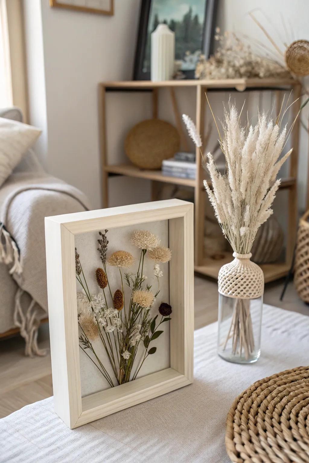 Create a bold statement using a one-color dried flower memory box.
