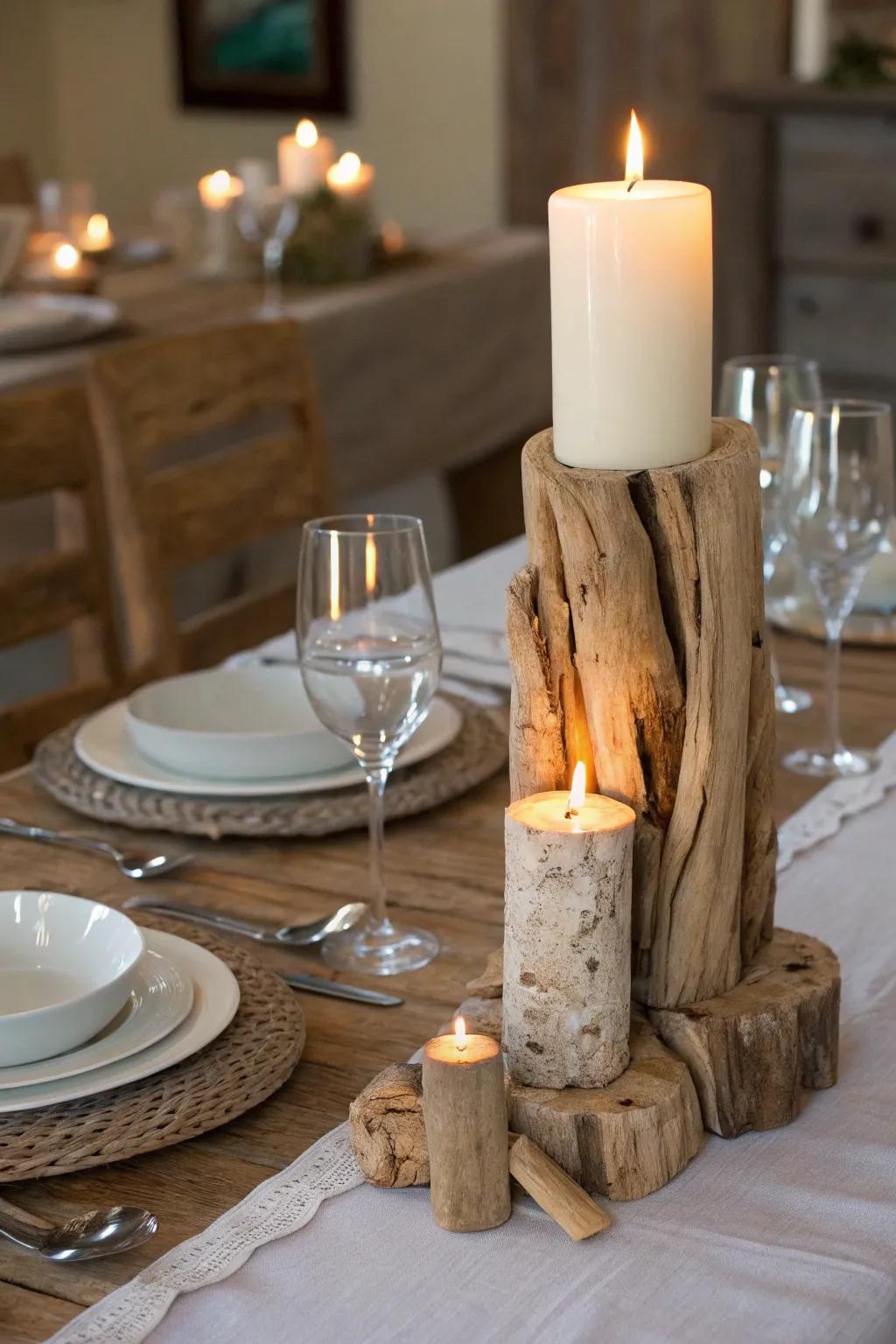 Shorewood candle receptacles present countryside refinement.