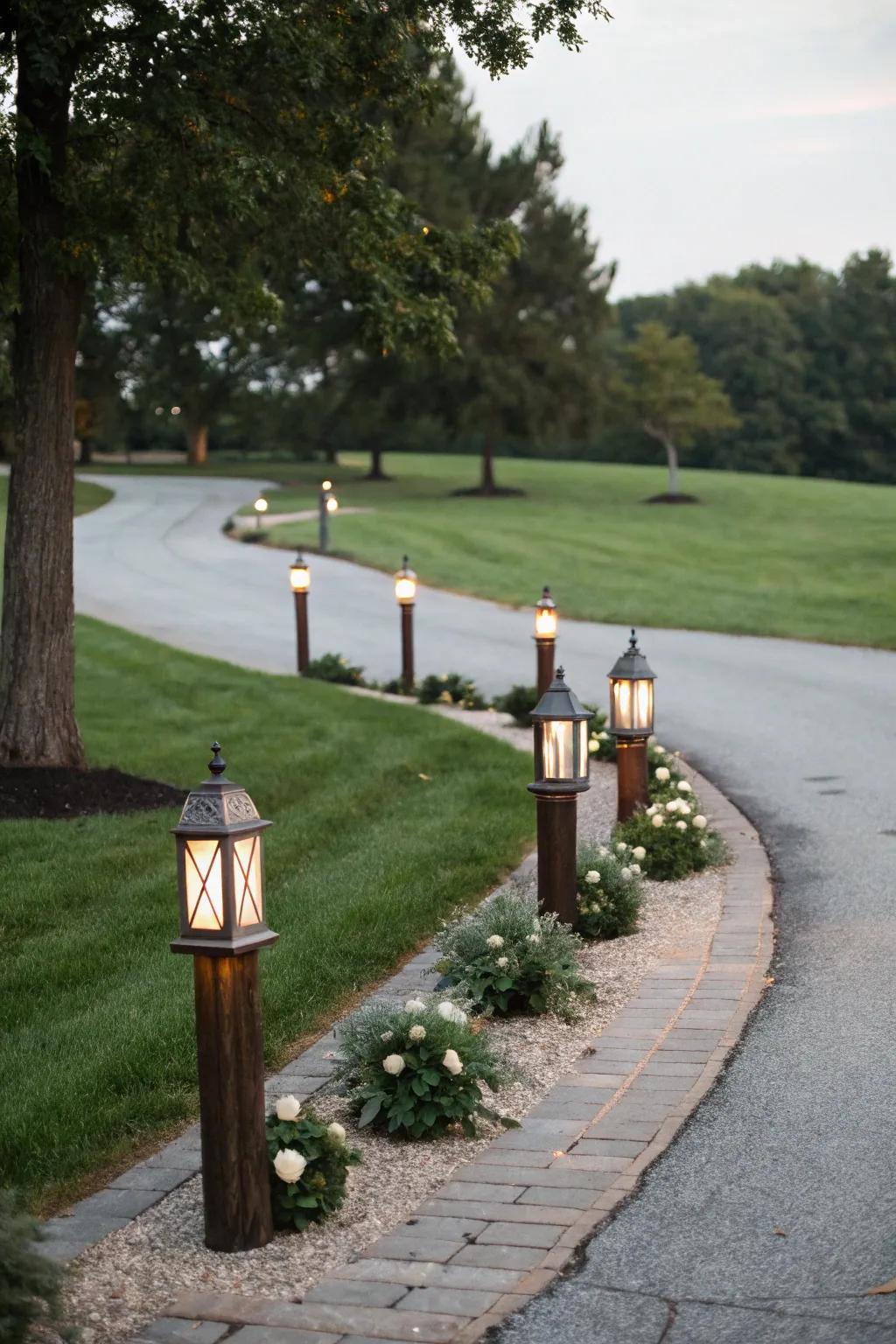 Timeless lantern-style posts creating an elegant ambiance.