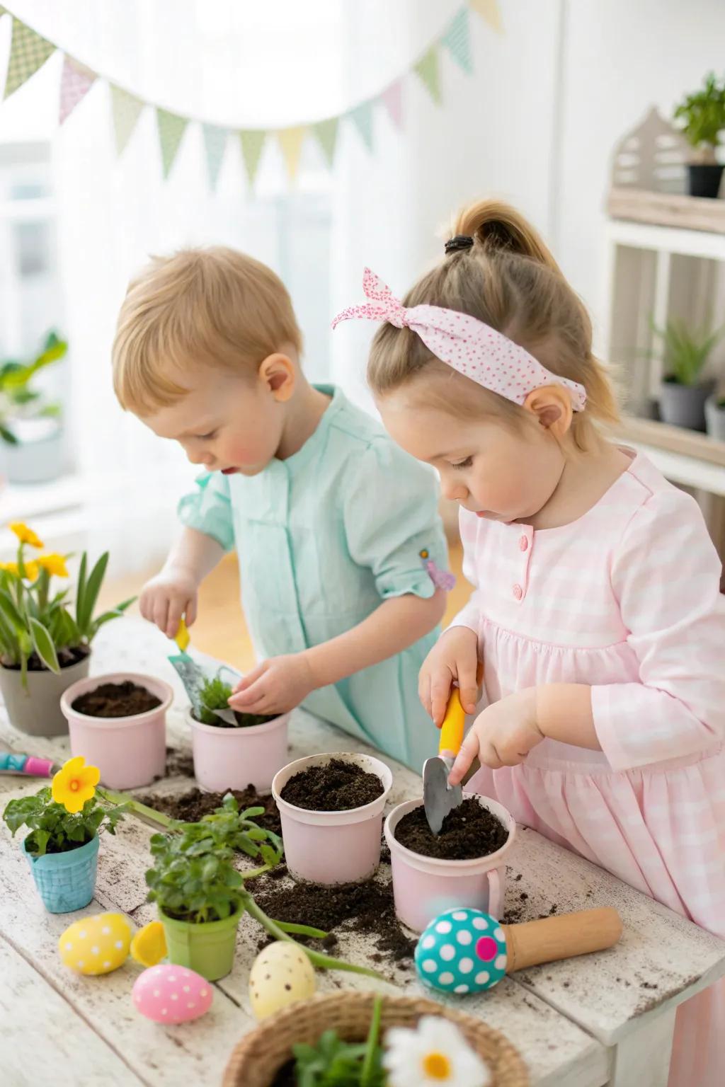 Creating an Easter garden with little green thumbs.