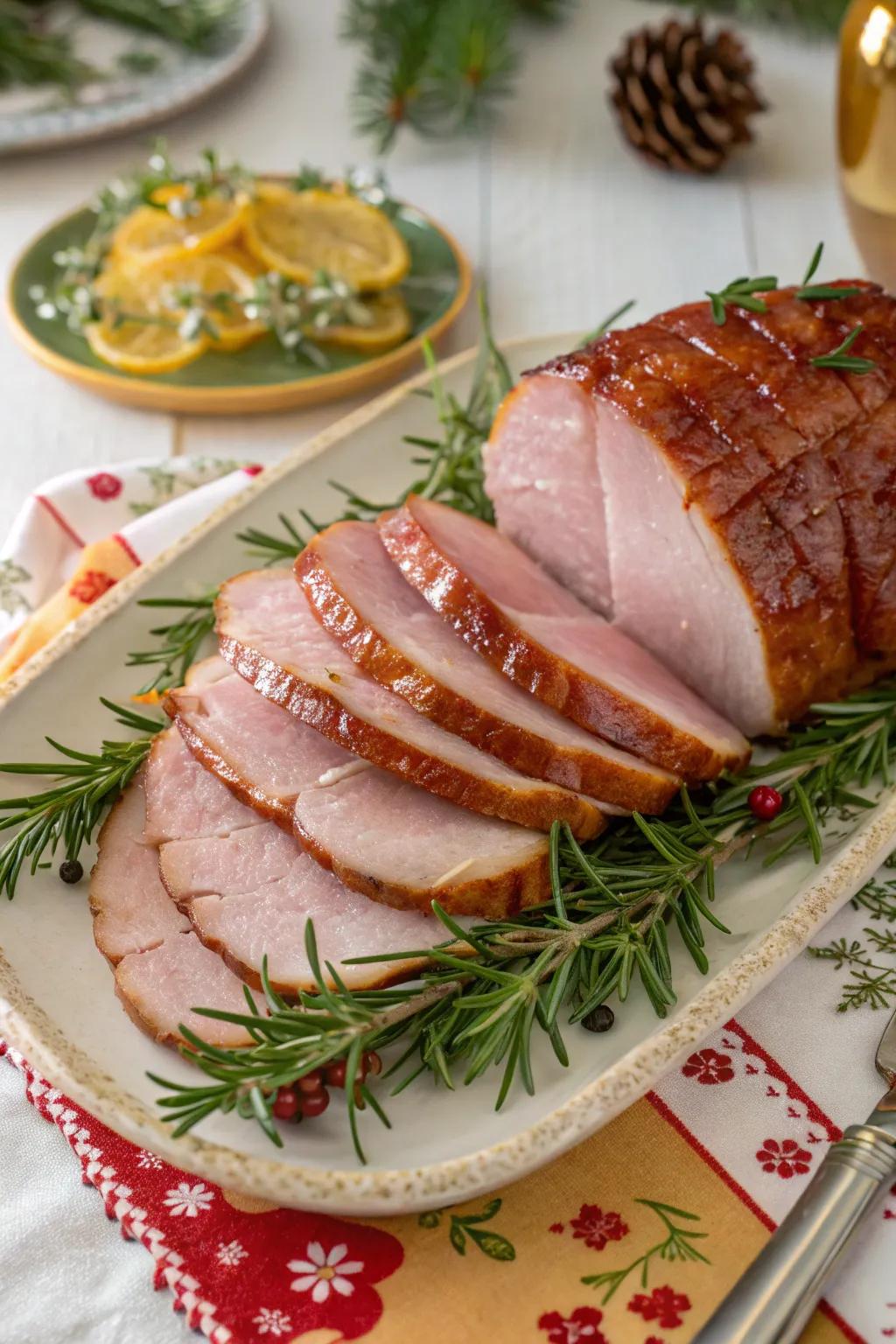 Sweet glazed ham, a classic centerpiece for Easter brunch.