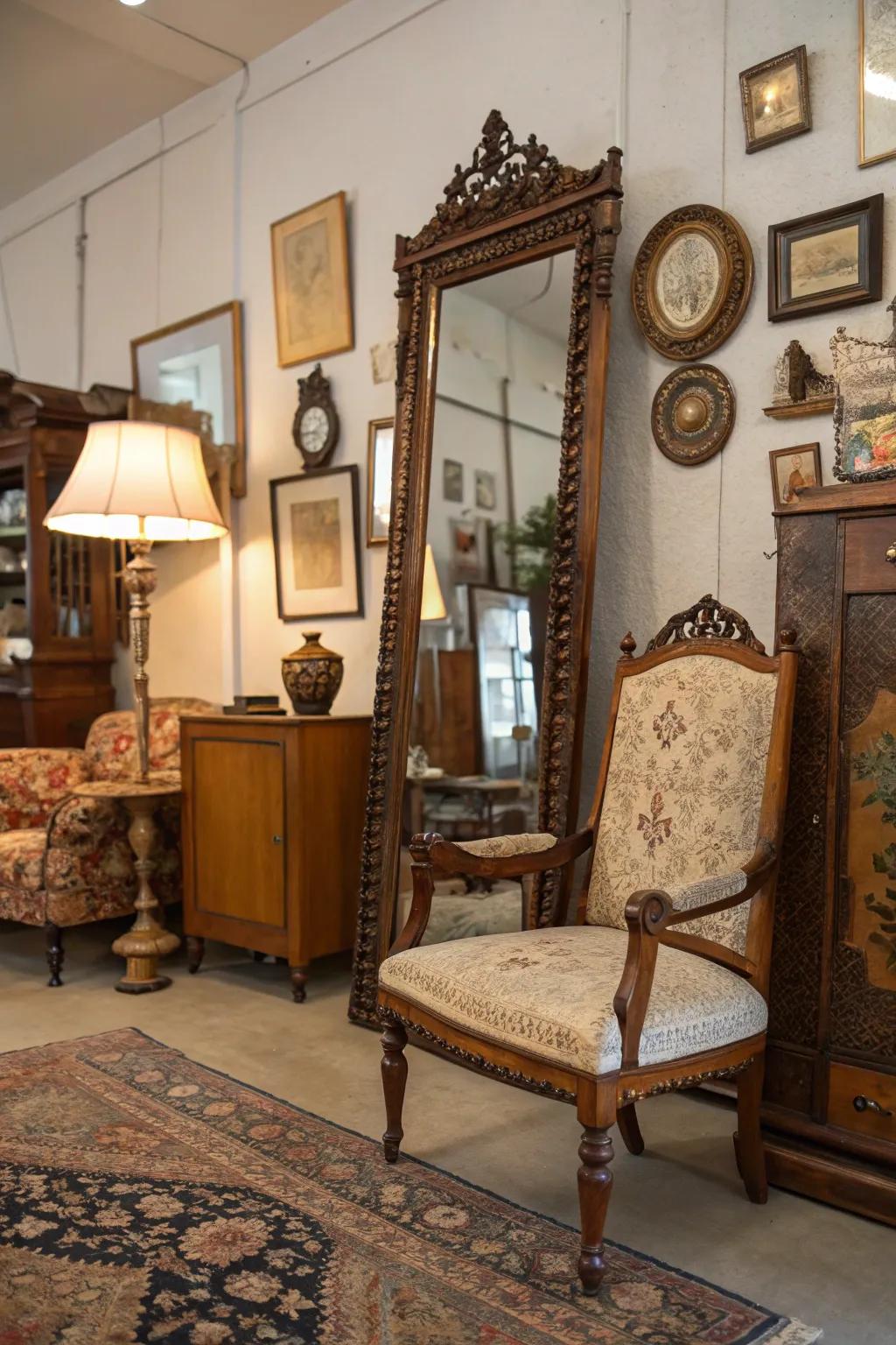 The character and history of this eclectic room are enhanced by vintage pieces.