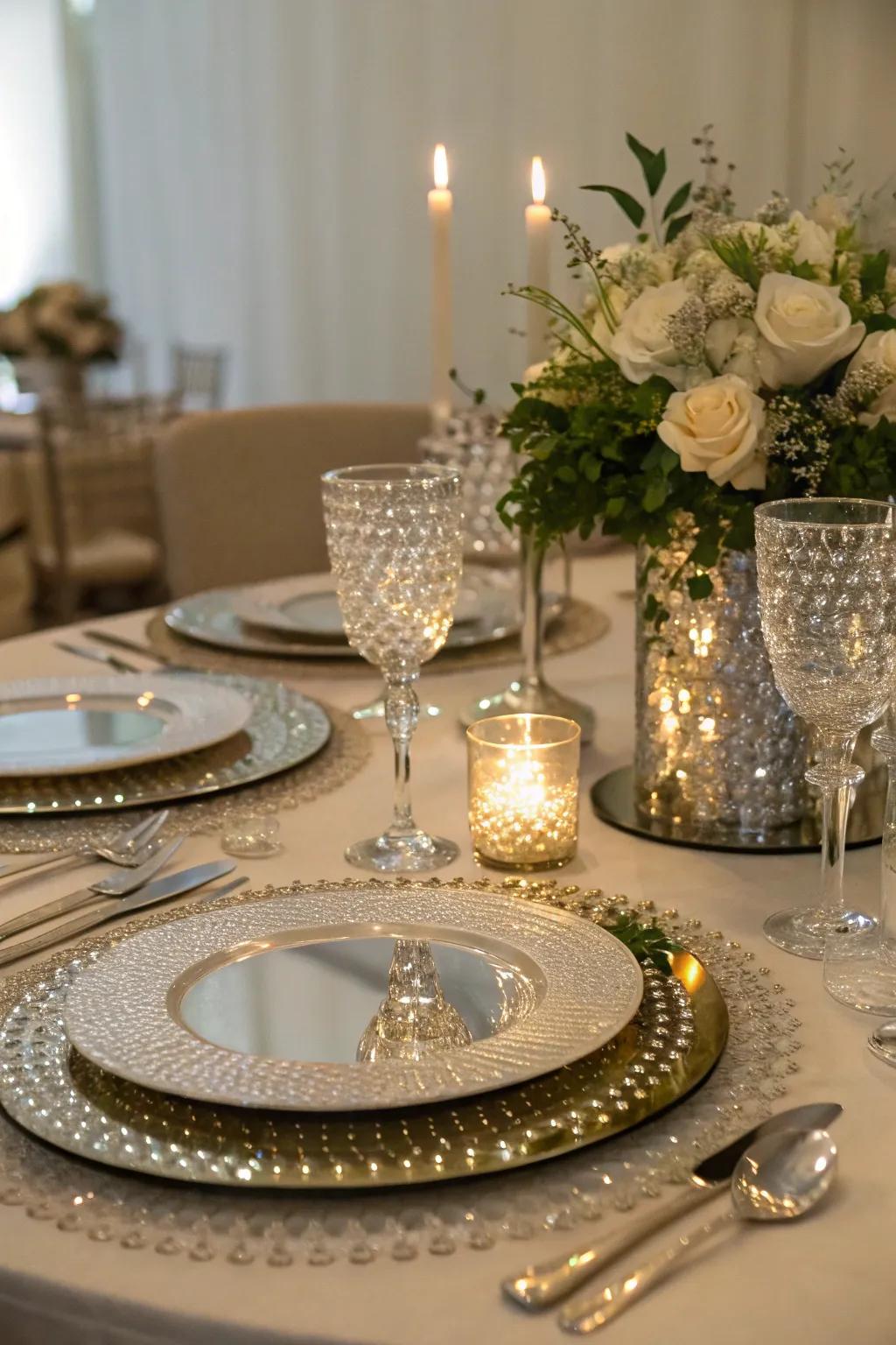 Mirror elements reflect light and add sparkle