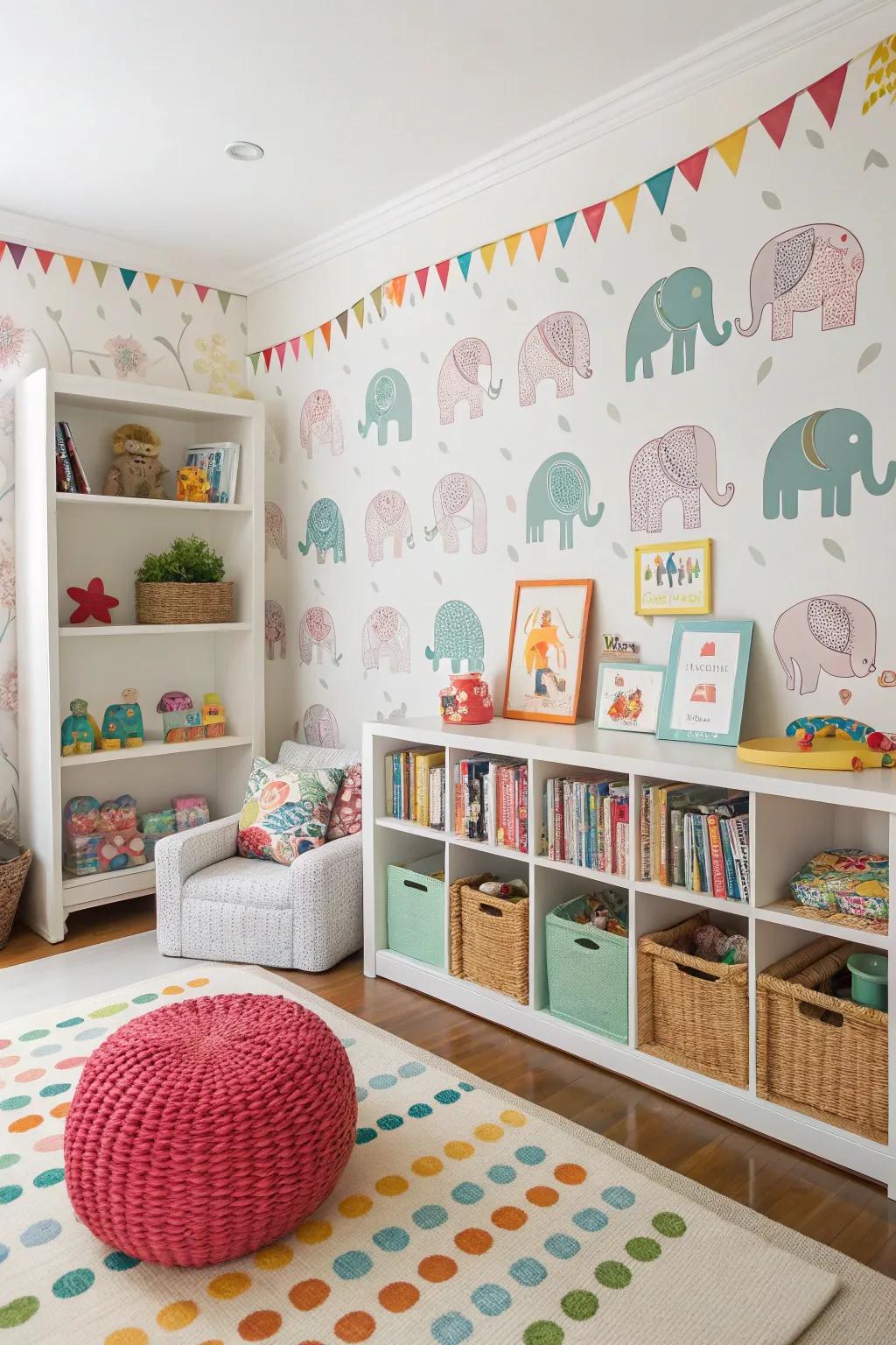 Playful pachyderm designs kindle imagination in any child's room.