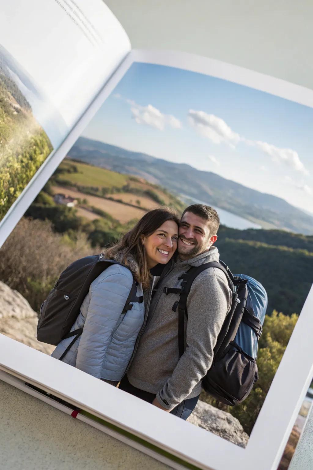 Travel adventures add excitement to an engagement memory album.