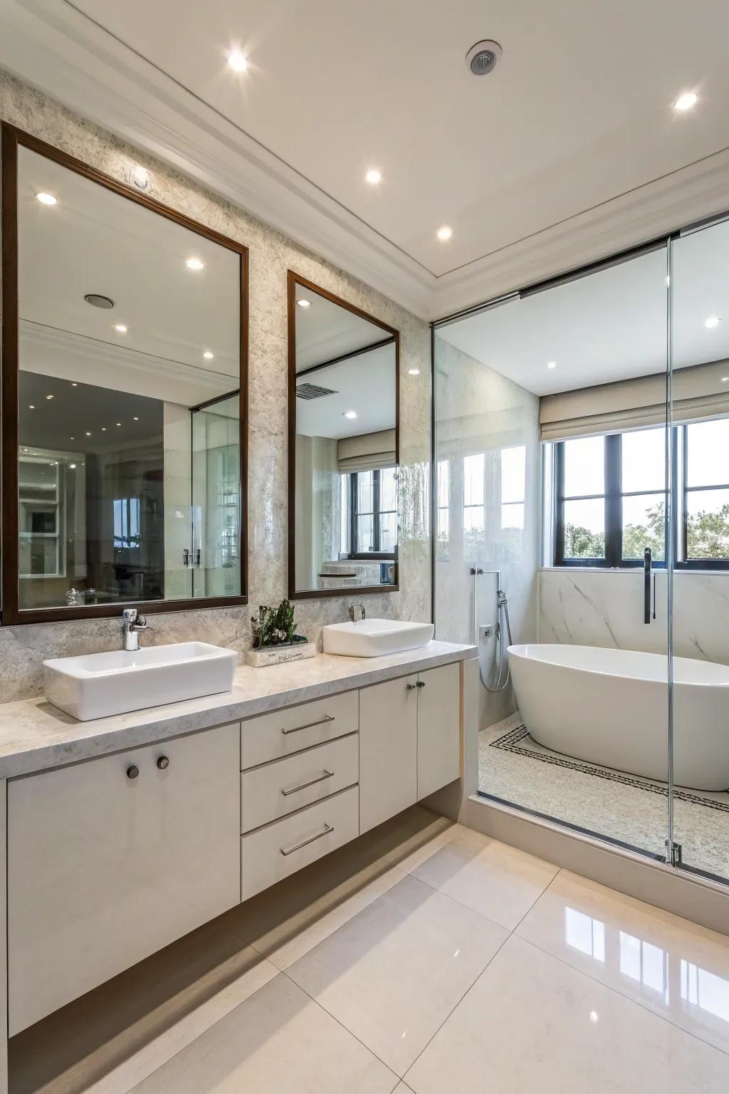 Reflective finishes amplify depth and brightness in any ensuite.