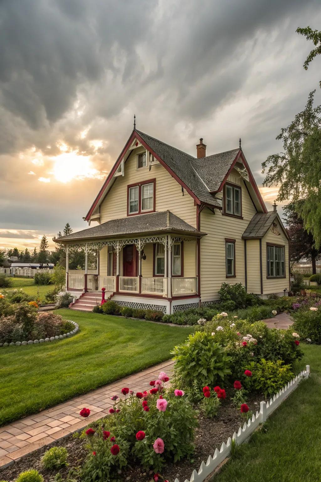 Charming cottage style with inviting appeal.