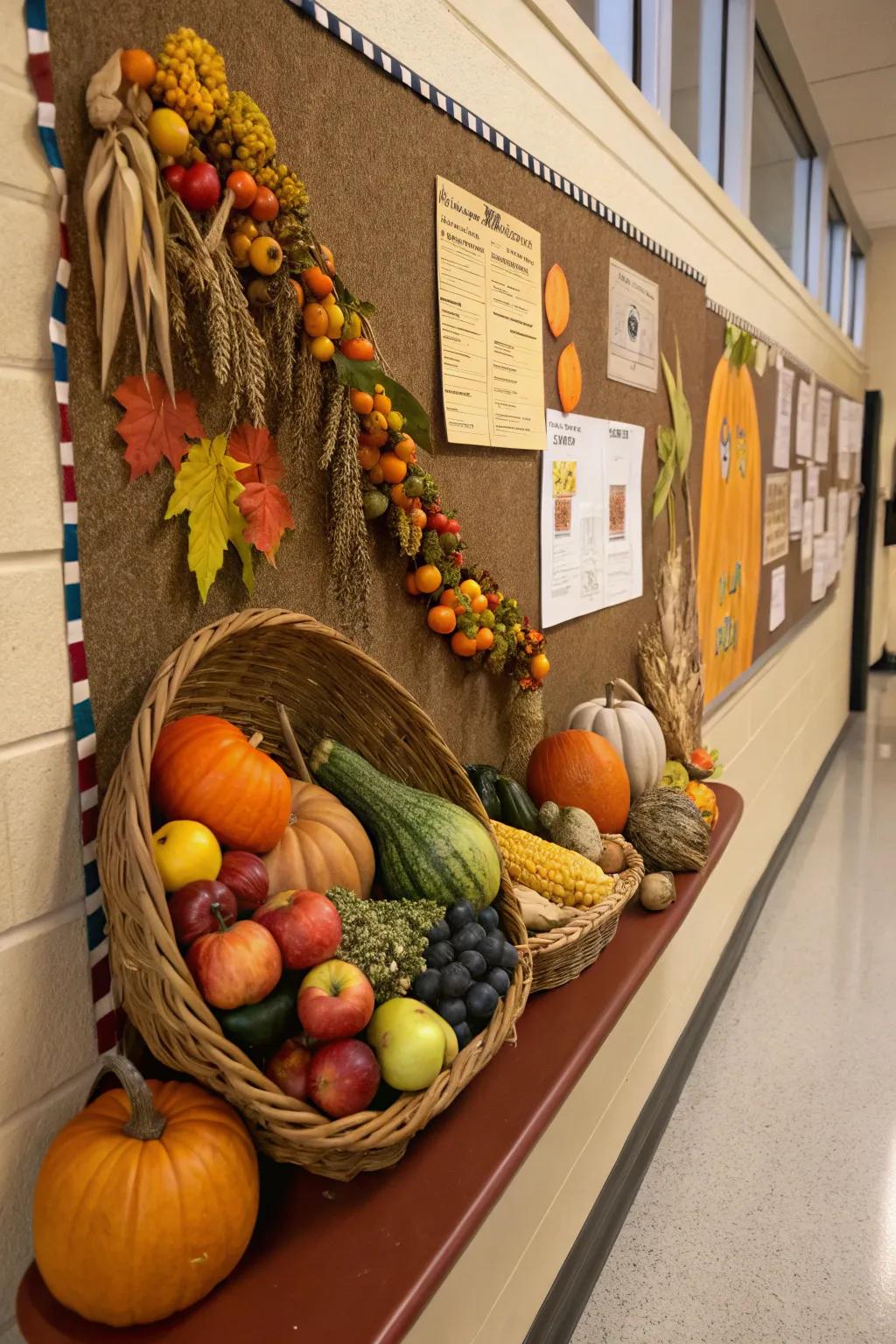 A colorful cornucopia overflowing with fall produce.