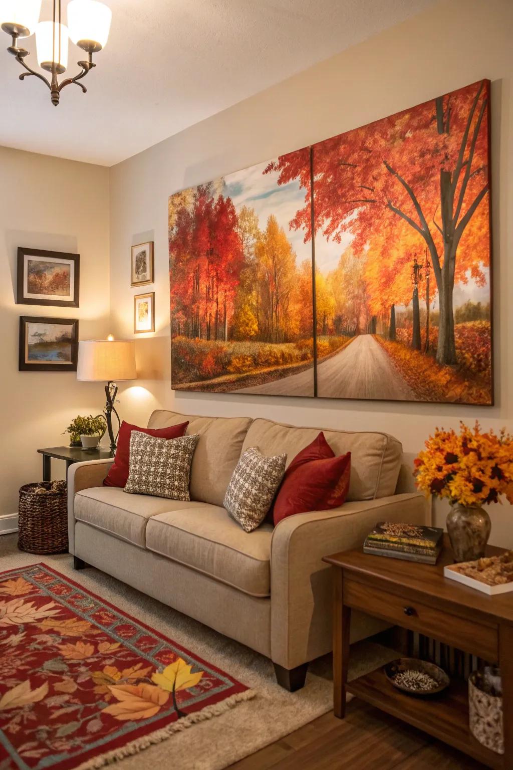 Seasonal art offers a straightforward means of infusing fall sensations into your living space.
