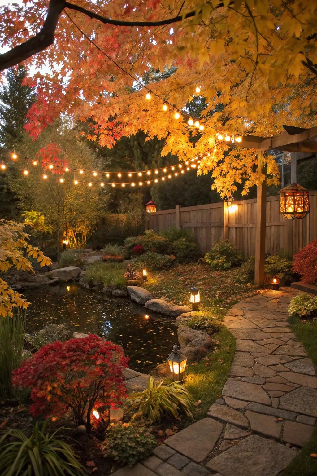 Outdoor beams enhance the enchanting mood of autumn.