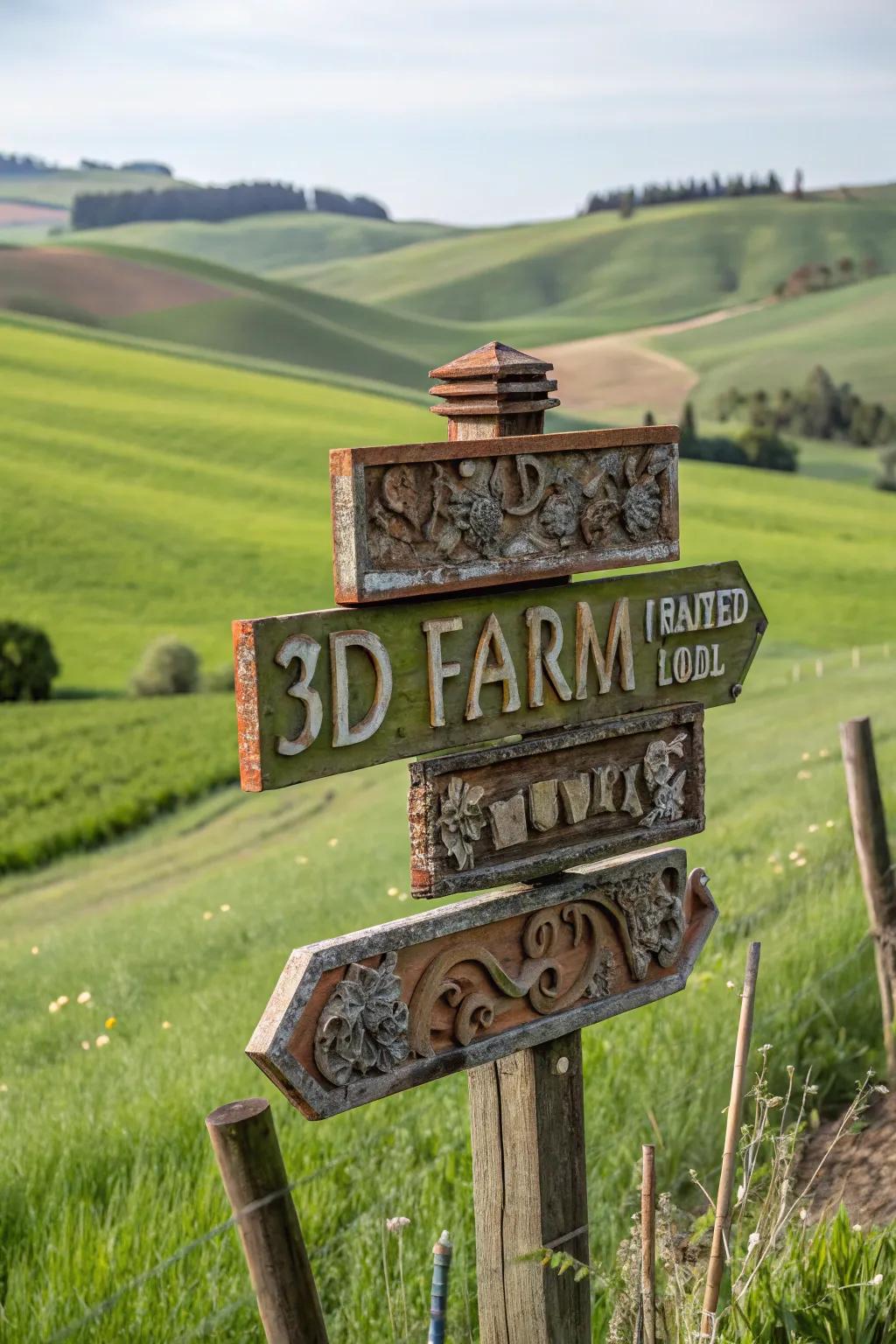 3D tiers adding dimension and fascination to a farm marker.