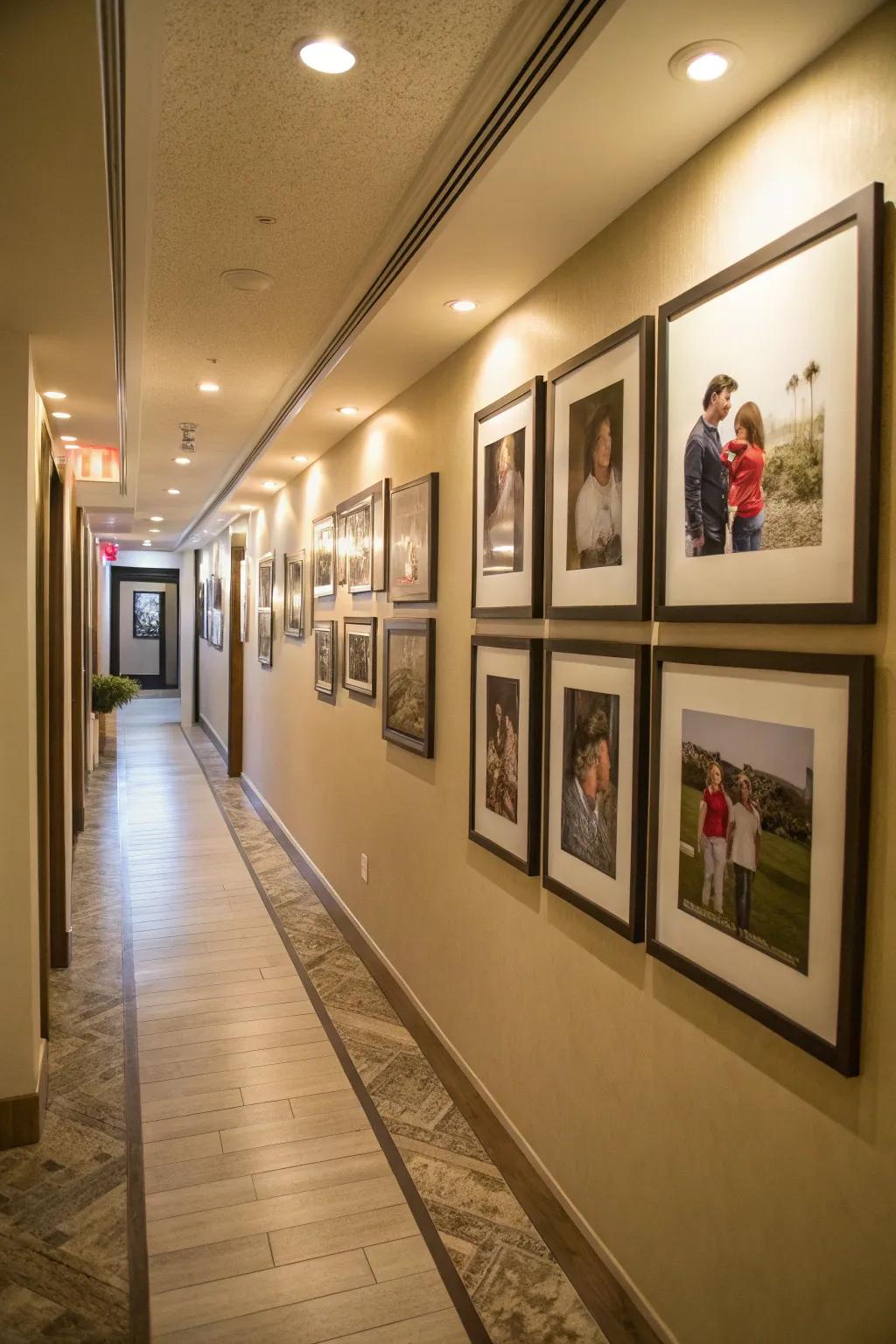 A corridor gallery infuses warmth and character into an often overlooked space.