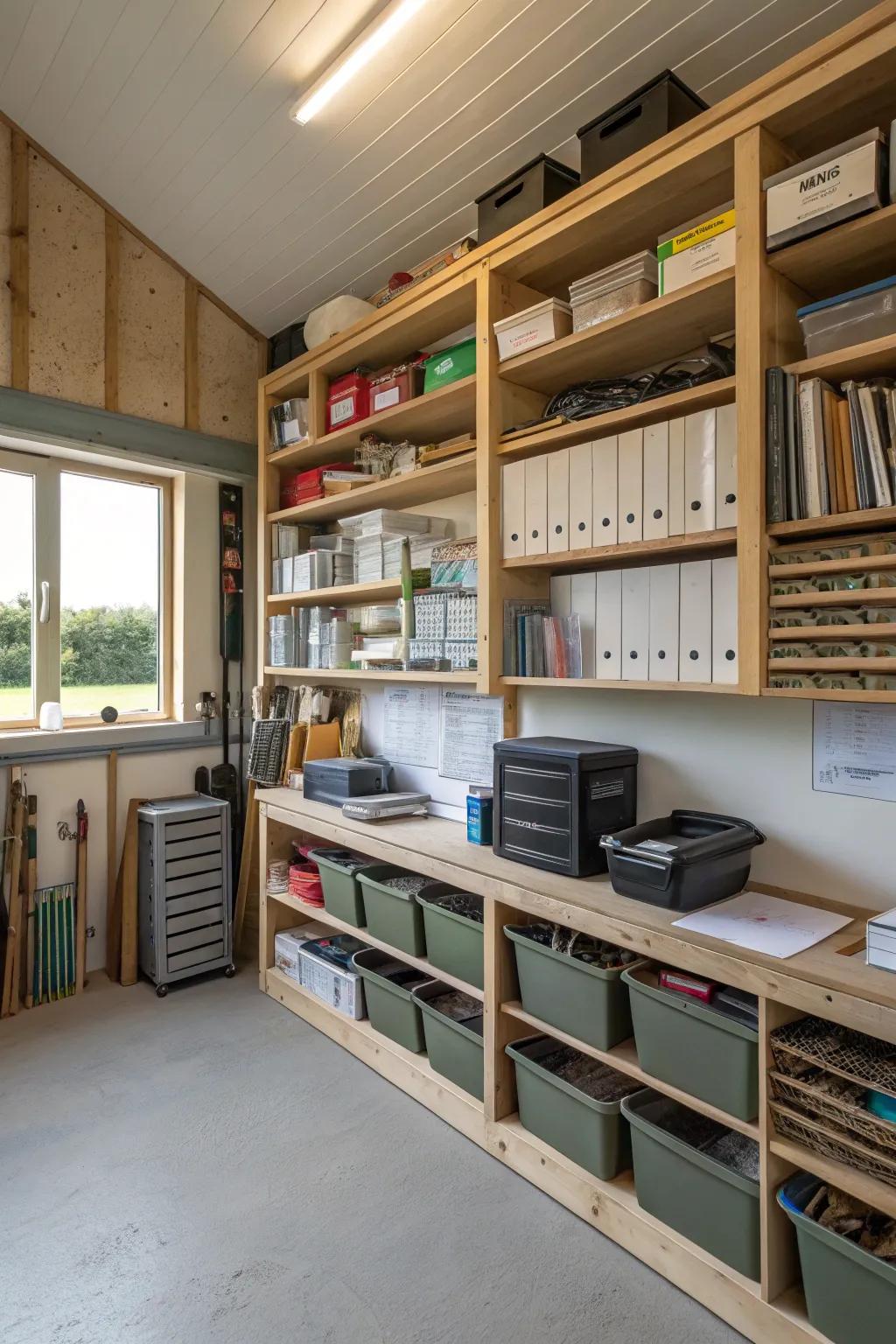 Upright space made the most of with wall-mounted storage.