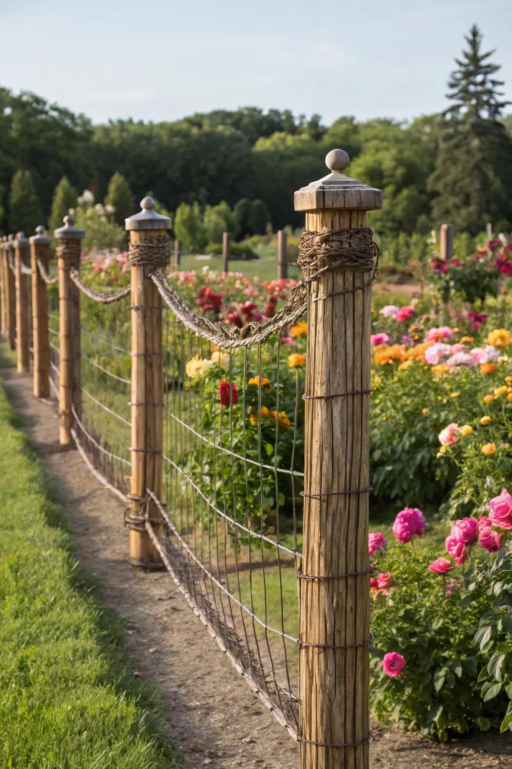 Woven wire fences merge practicality with visual appeal.