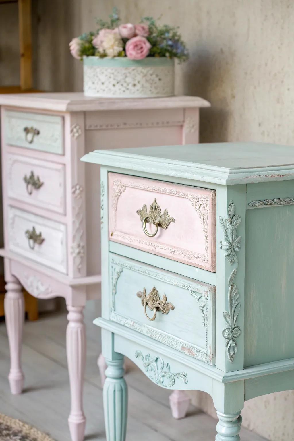 Stain-painted furnishings adding a personalized touch.