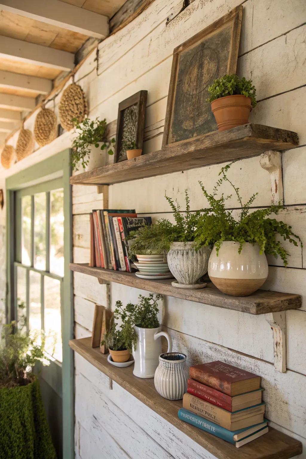 Wall-mounted racks for a tidy and multi-layered look.