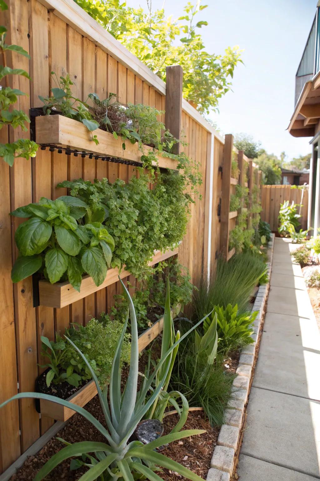 An upright garden boundary maximizes space beautifully.