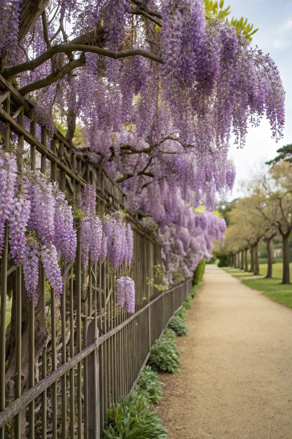 Wisteria establishes a fantastical ambiance through its blooms.