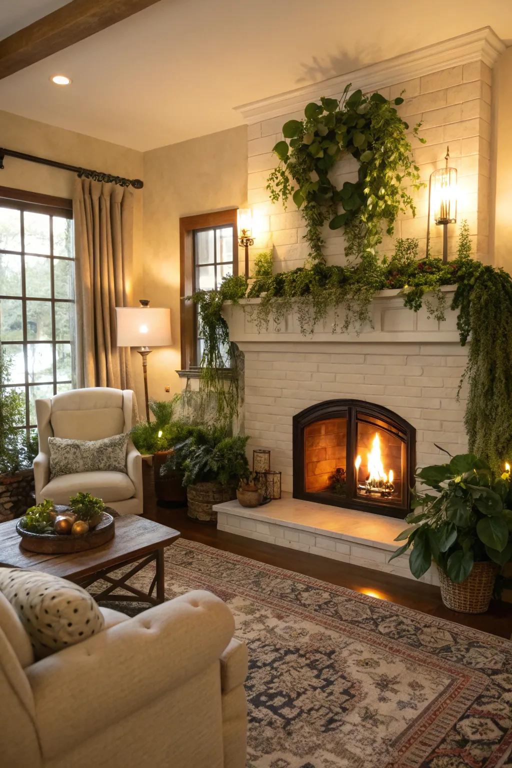 Greenery injects a refreshing, natural vibe into your fireplace.