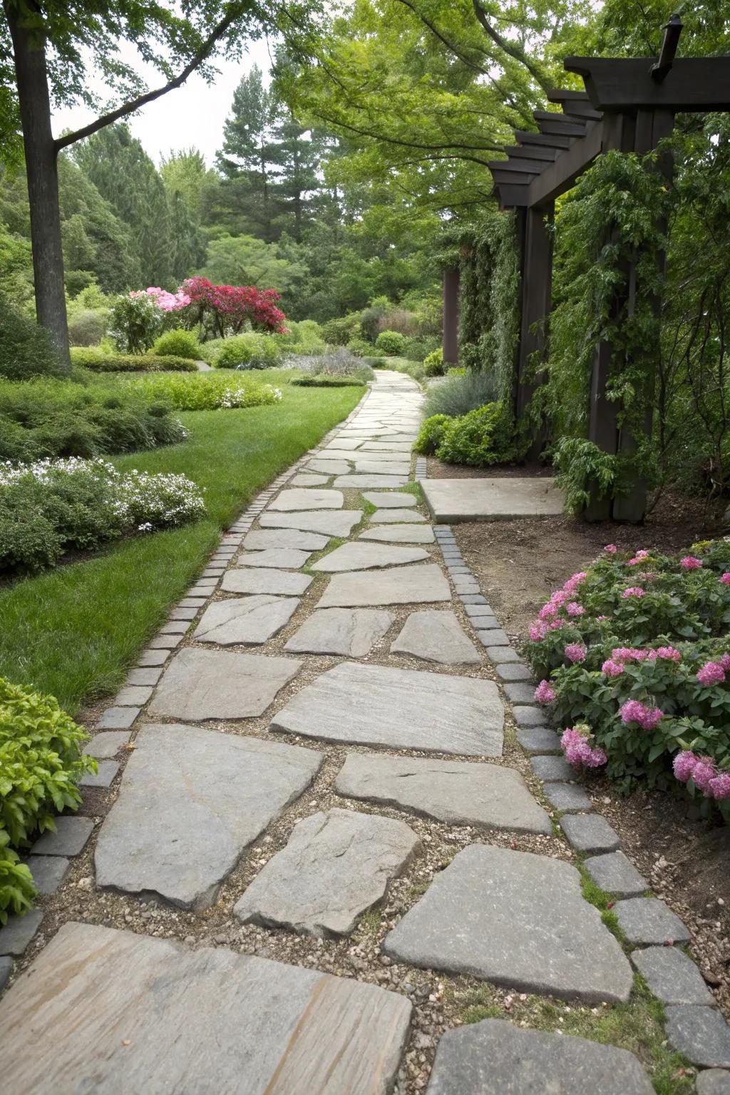 Symmetrical sandstone pathway delivering a sensation of balance and peace.