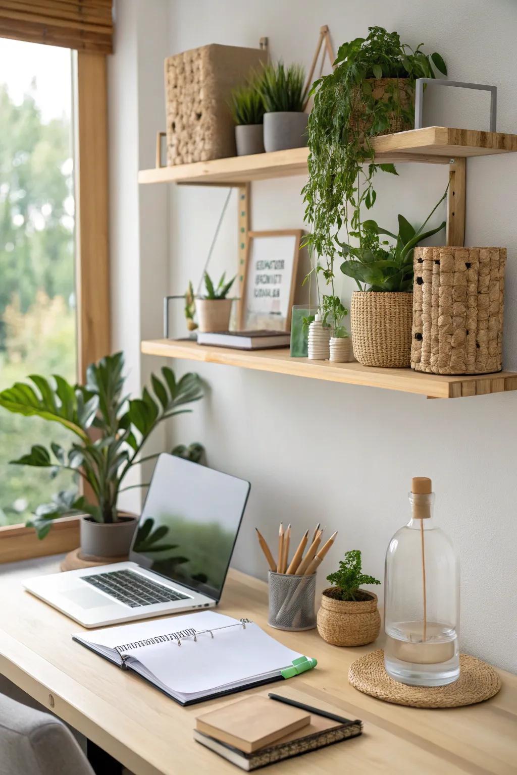Sustainable bamboo shelves offer an eco-friendly and stylish choice.