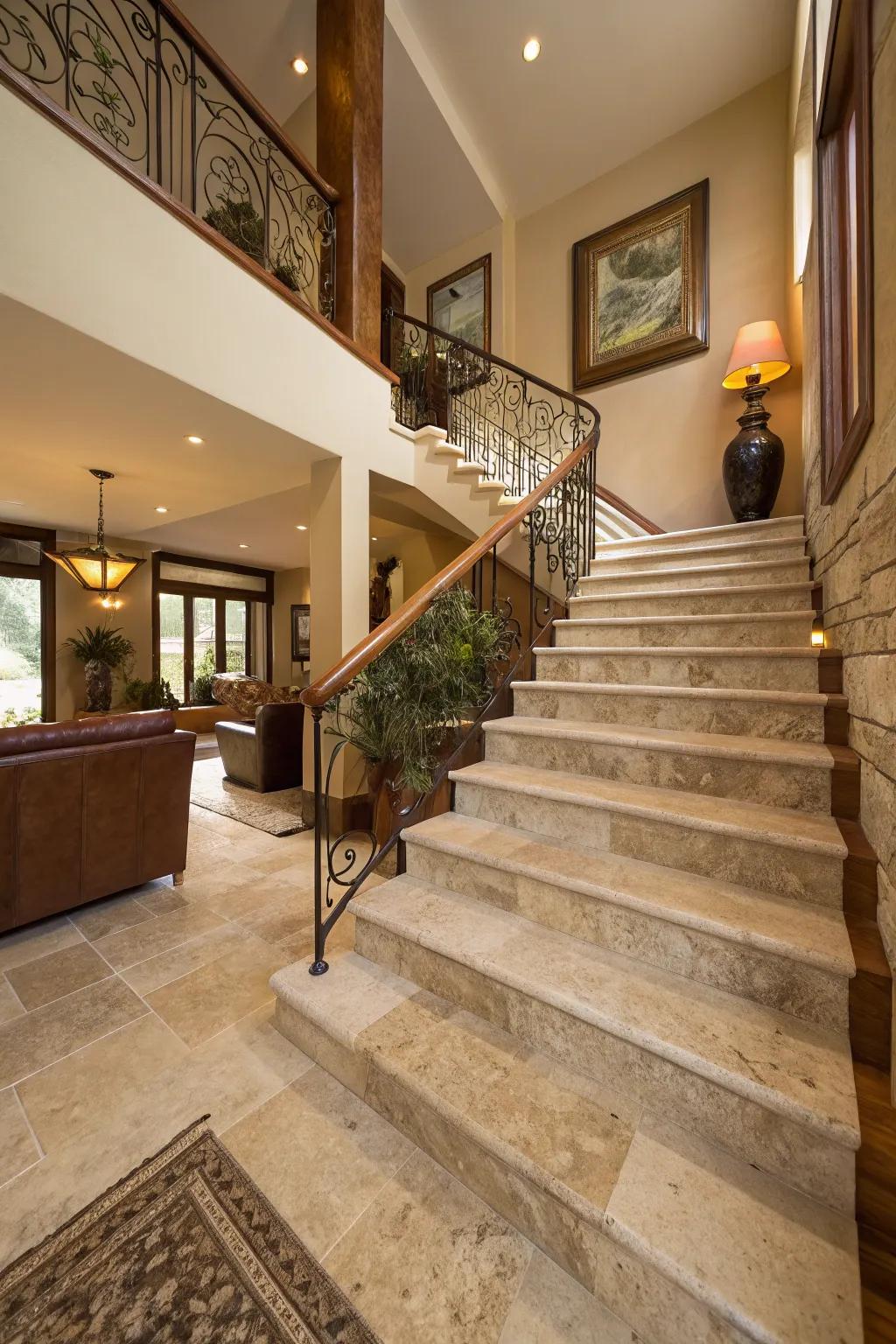 Solid rock steps introduce a luxurious and sturdy element to stair design.