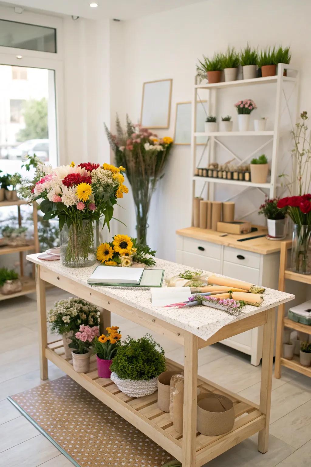 Establish a dedicated area for preparing flowers.