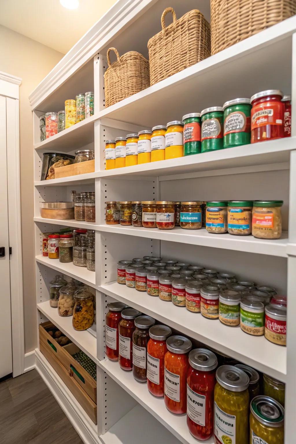 Tiered shelving makes stash better.