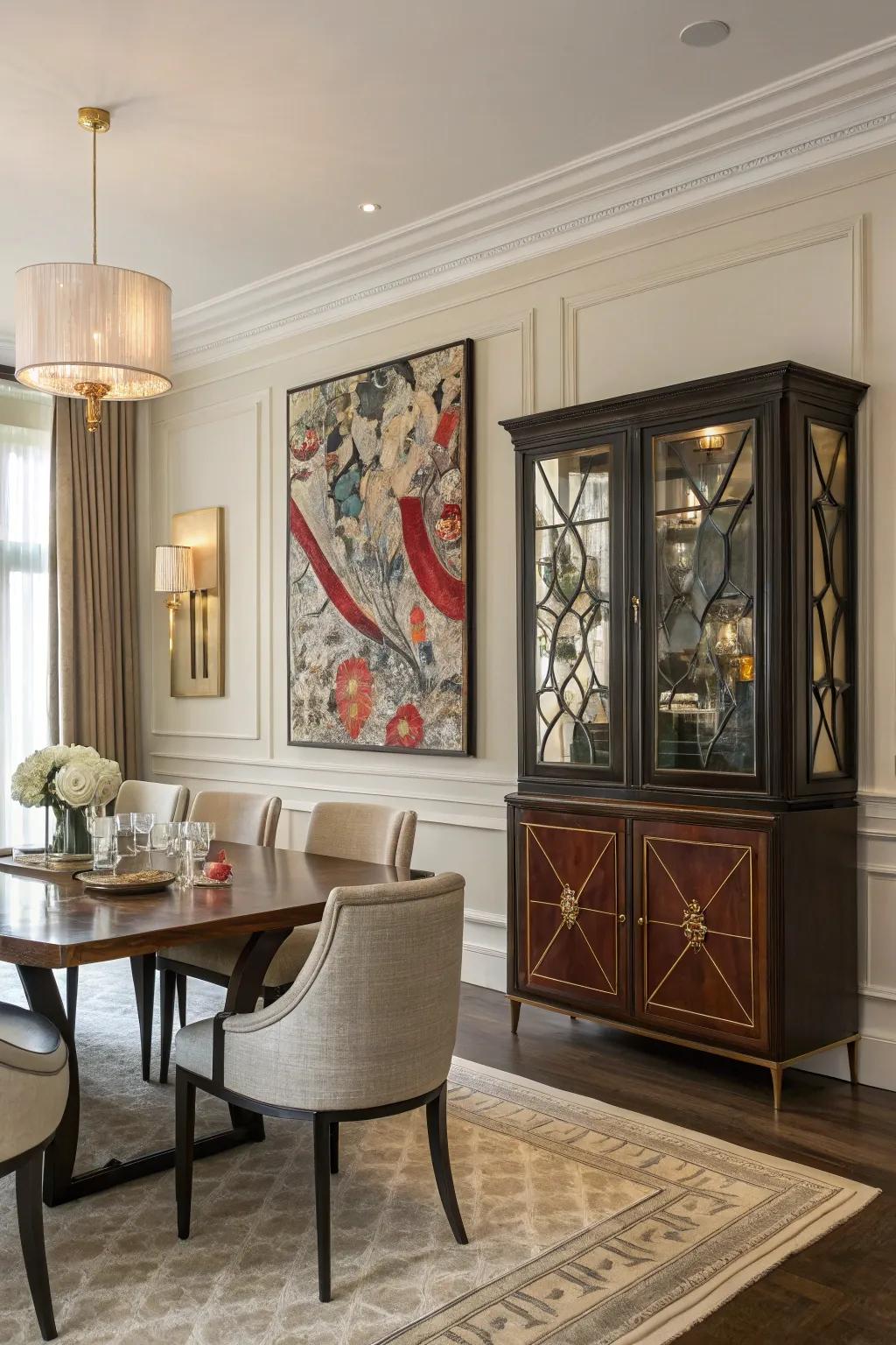 A bold focal point can elevate the style of your dining room.
