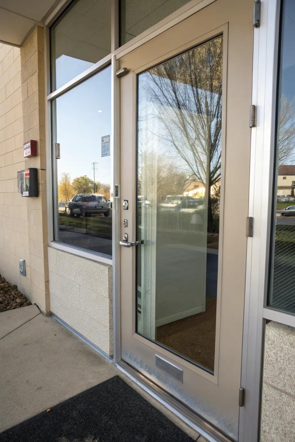 A doorway with mirror film for better privacy.