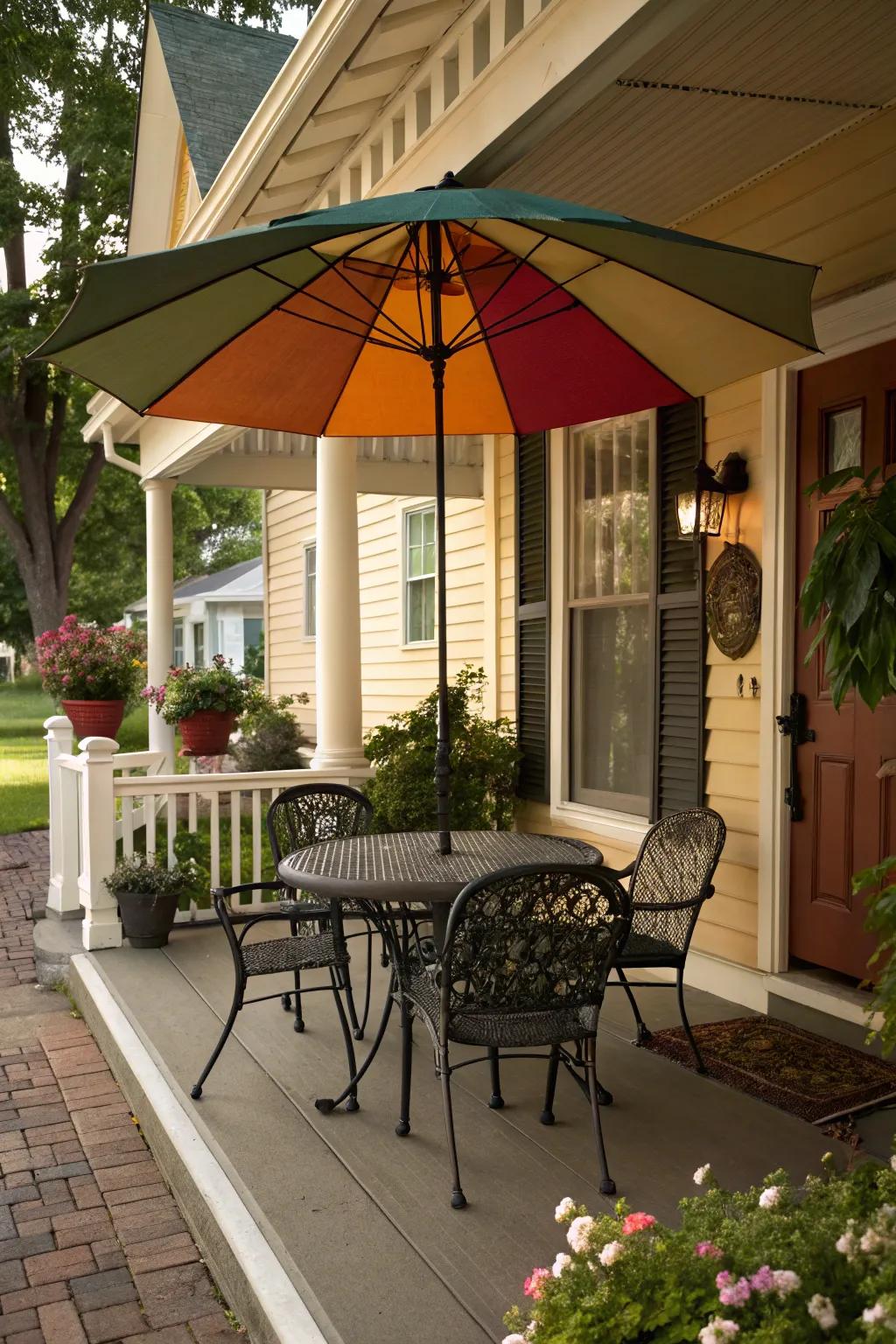 A traditional umbrella supplying movable shade.