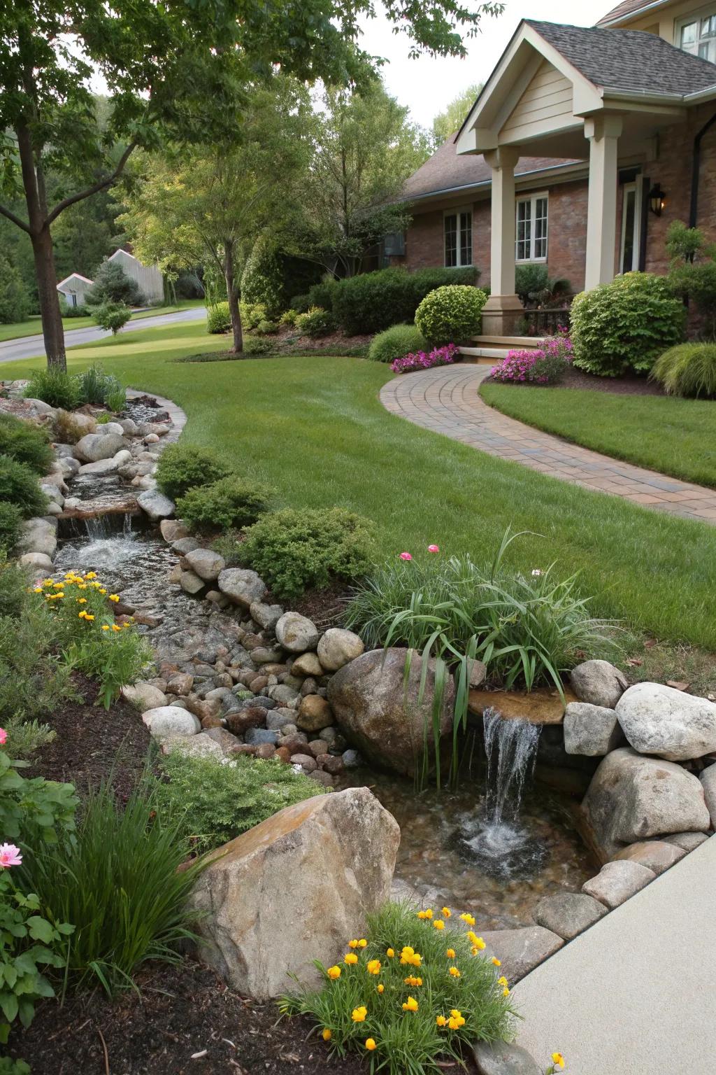 A water feature adds a sense of tranquility to your berm.