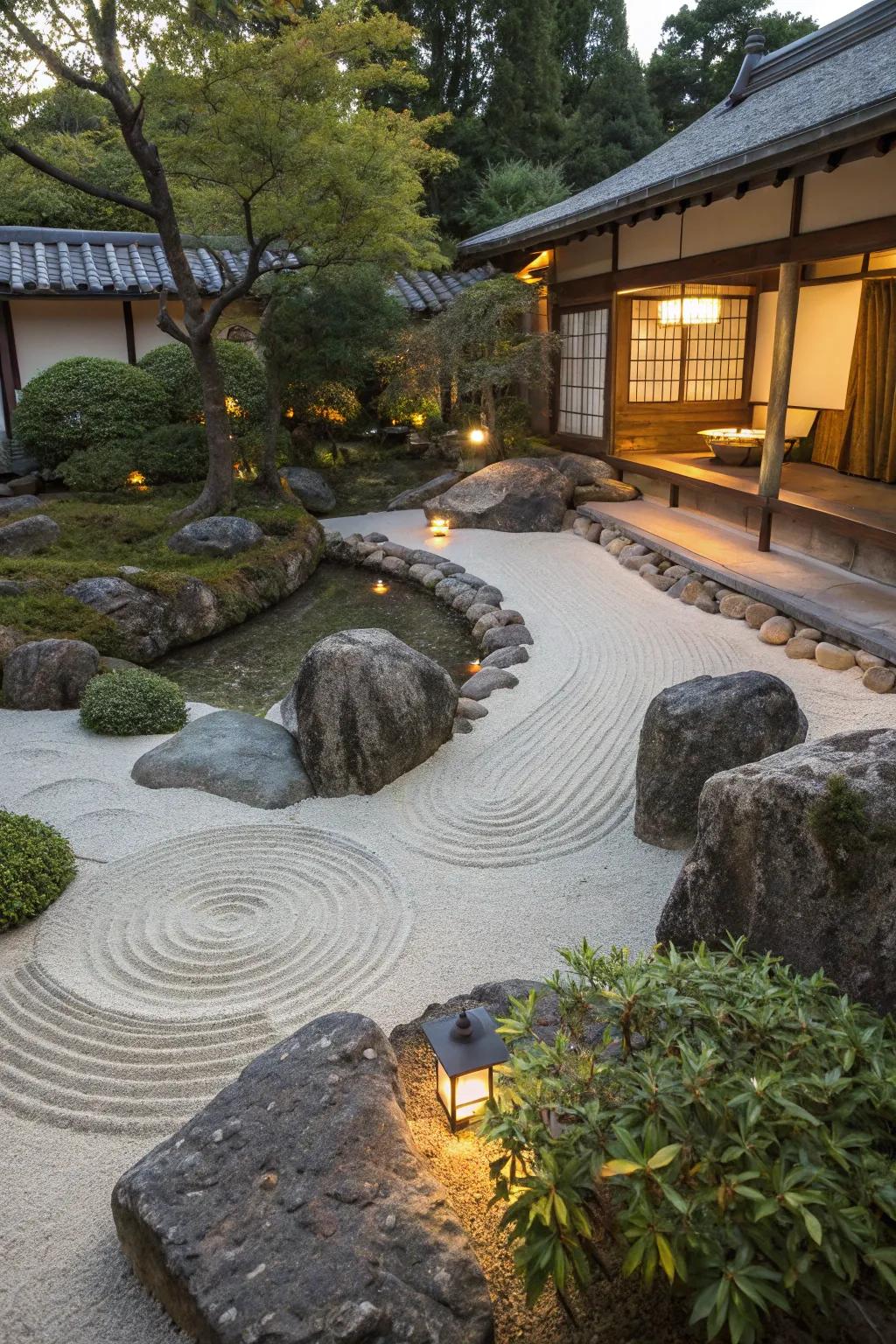 A Zen garden offers tranquility and balance.