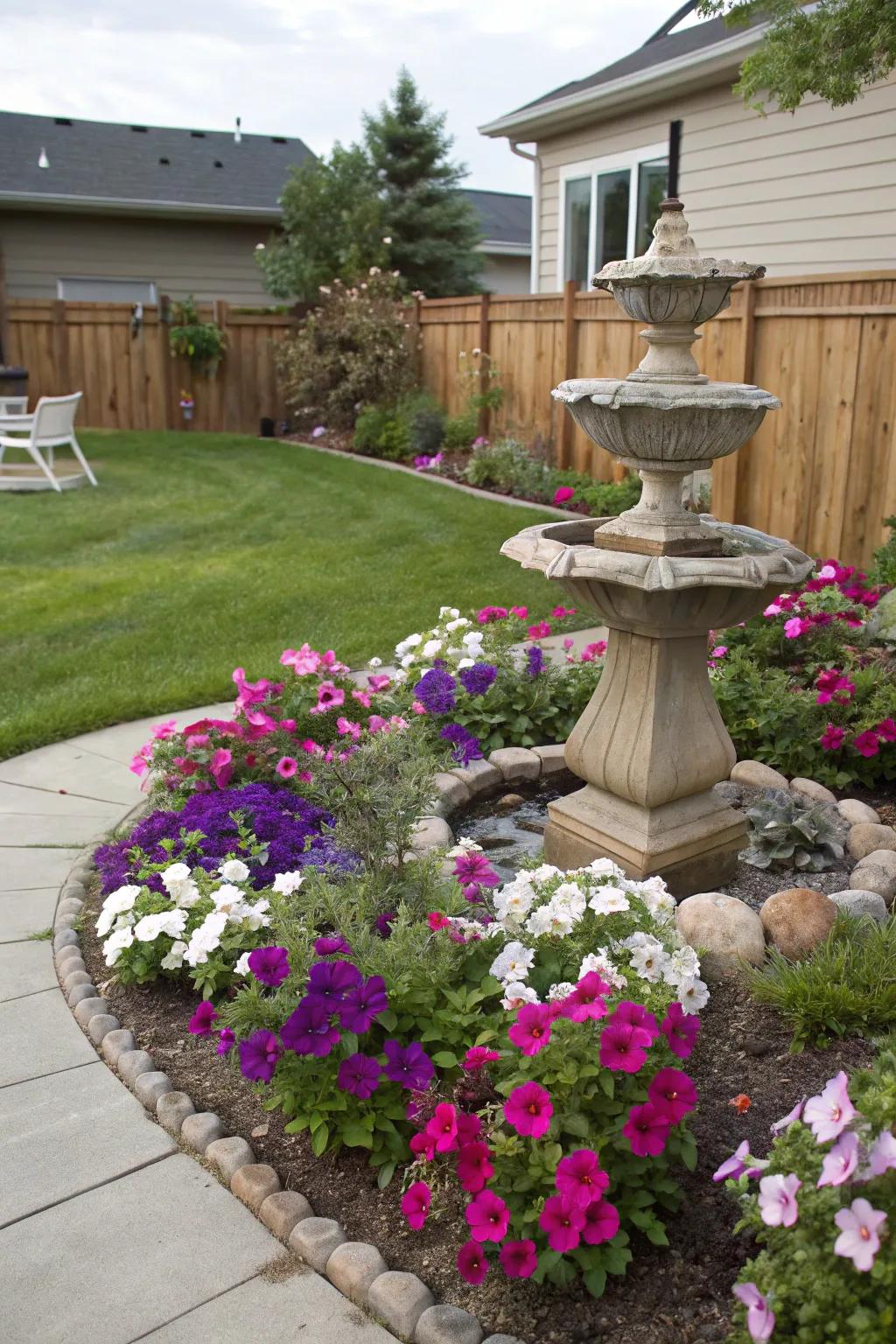 Forge attention-grabbing focus points via clustered petunias.