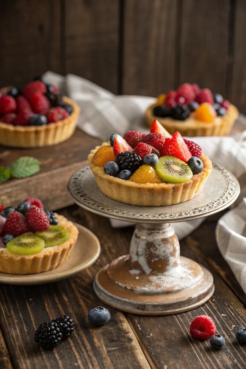 Mini fruit pastries that double as decor and dessert.