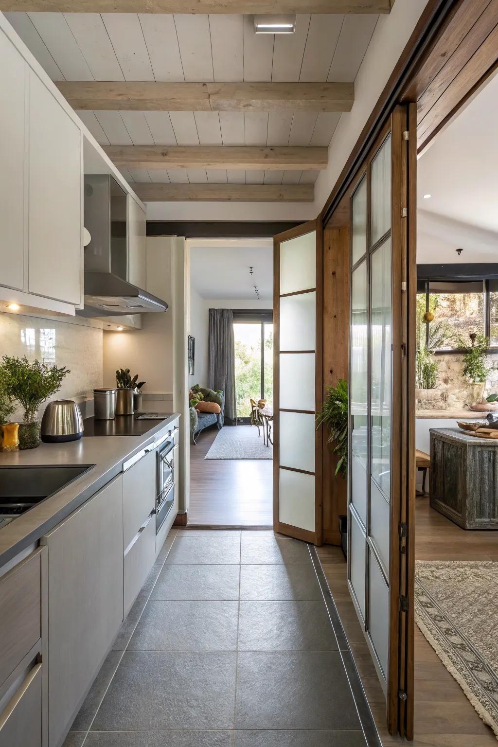 Sliding doors help maximize space and increase flow.