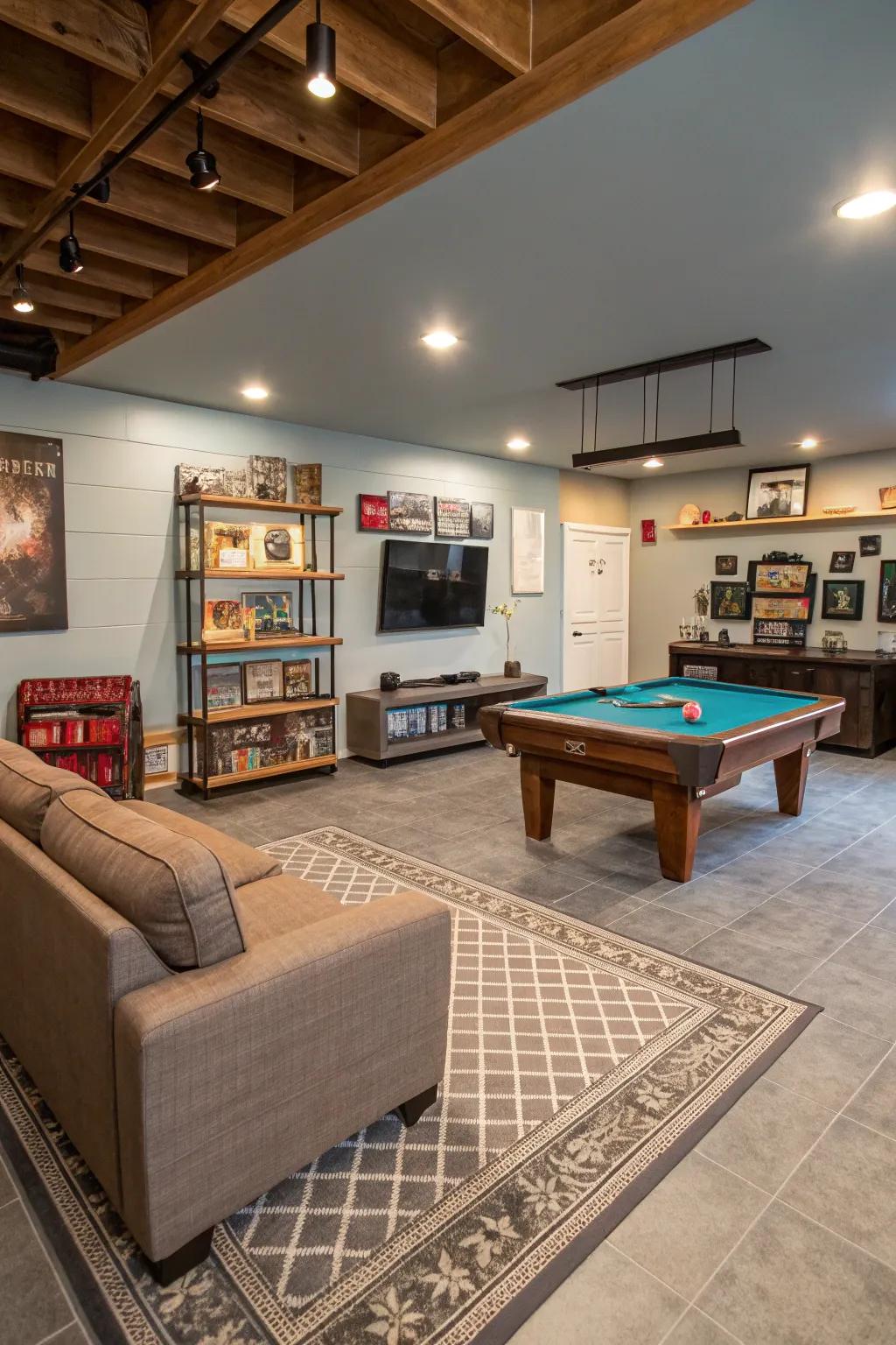 A transformed garage providing an unparalleled game room experience.