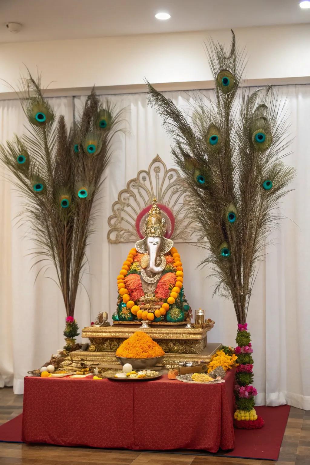 Plumage adding a majestic touch to the Ganpati decor.